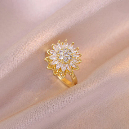Rotating Sunflower Zirconia Spinner Ring