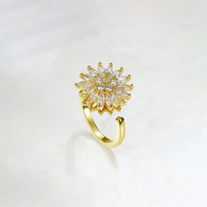Rotating Sunflower Zirconia Spinner Ring