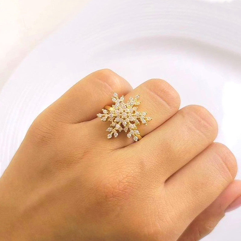 Sparkling Snowflake Rotating Spinner Ring