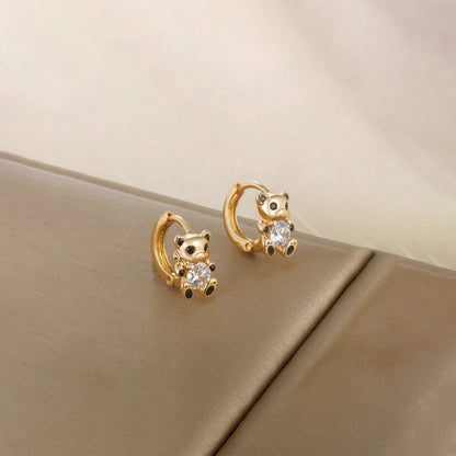 Sparkling Crystalline Teddy Bear Huggie Hoops
