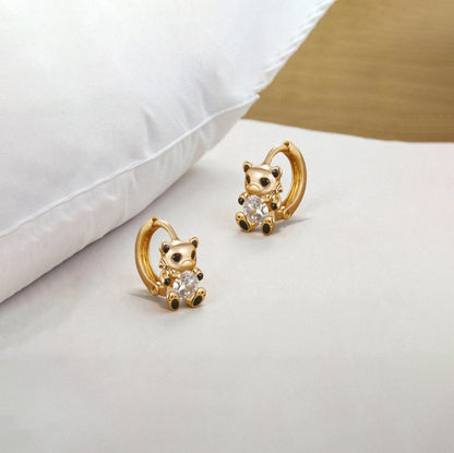 Sparkling Crystalline Teddy Bear Huggie Hoops