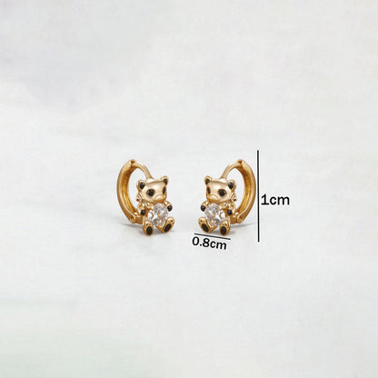 Sparkling Crystalline Teddy Bear Huggie Hoops