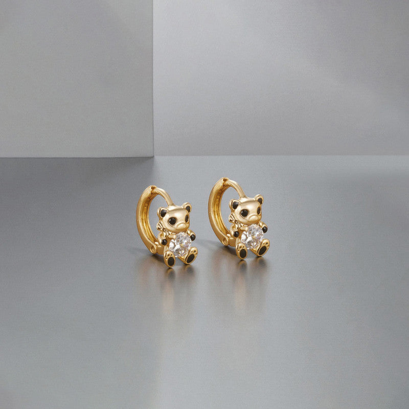 Sparkling Crystalline Teddy Bear Huggie Hoops