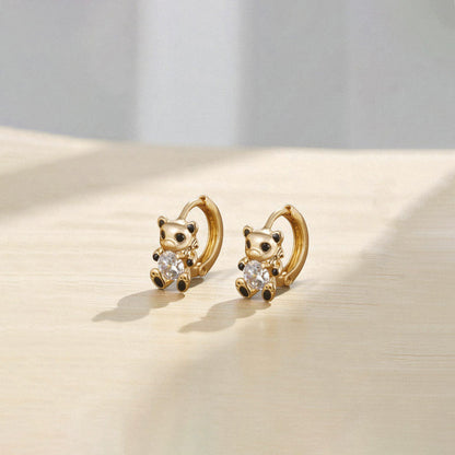 Sparkling Crystalline Teddy Bear Huggie Hoops