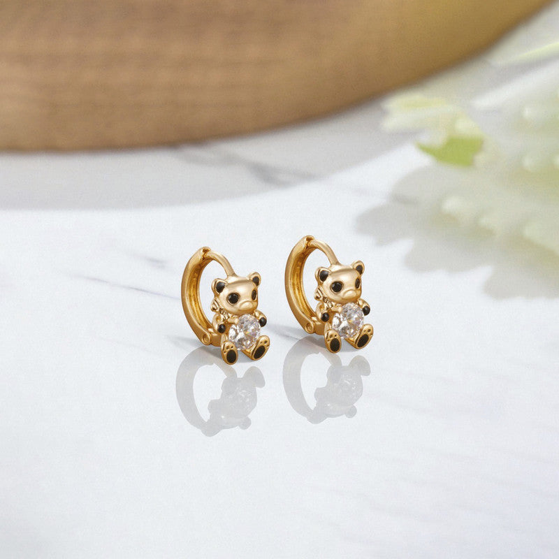 Sparkling Crystalline Teddy Bear Huggie Hoops