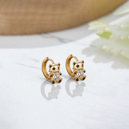 Sparkling Crystalline Teddy Bear Huggie Hoops
