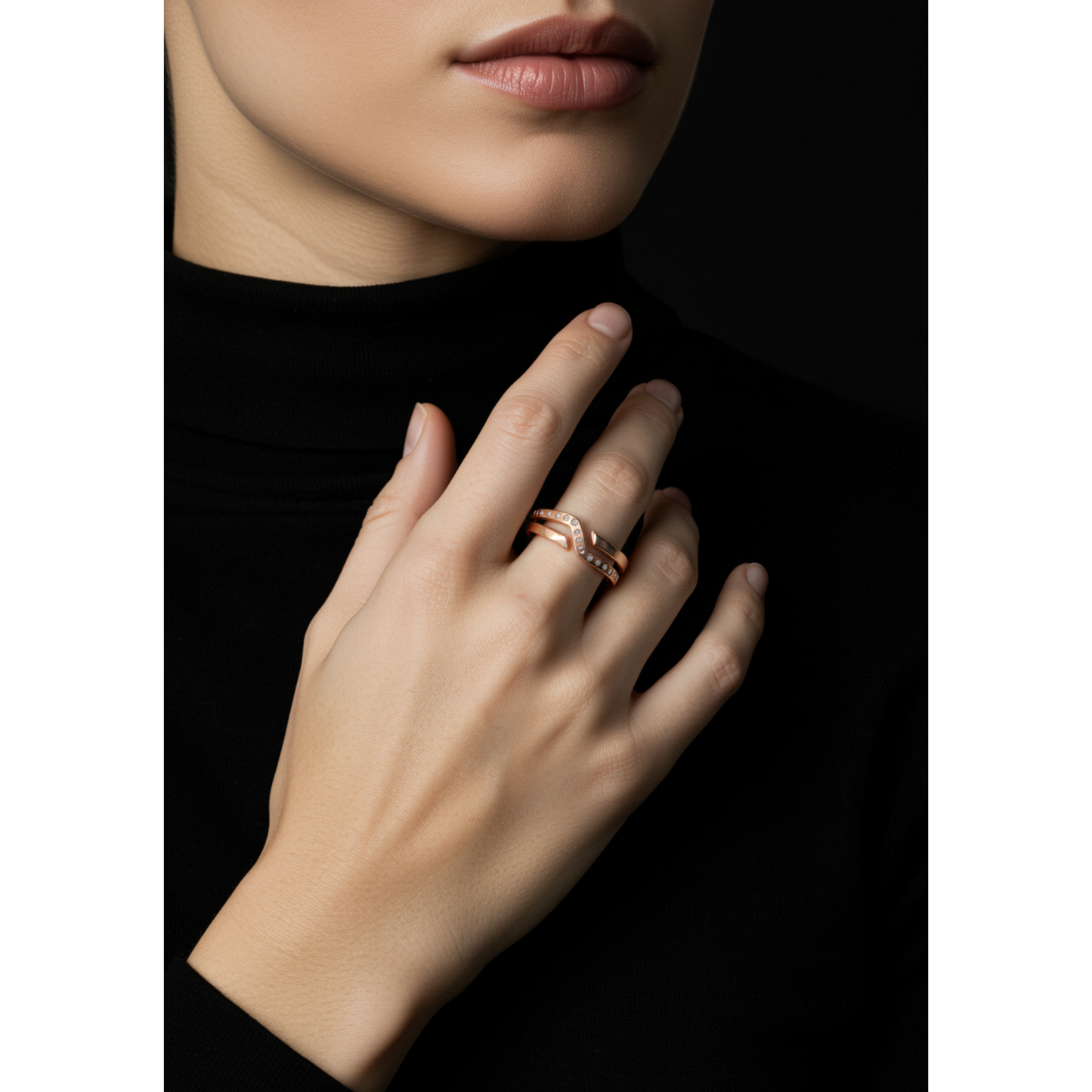 Elegant Rose Gold Criss-Cross Diamond Ring for Women