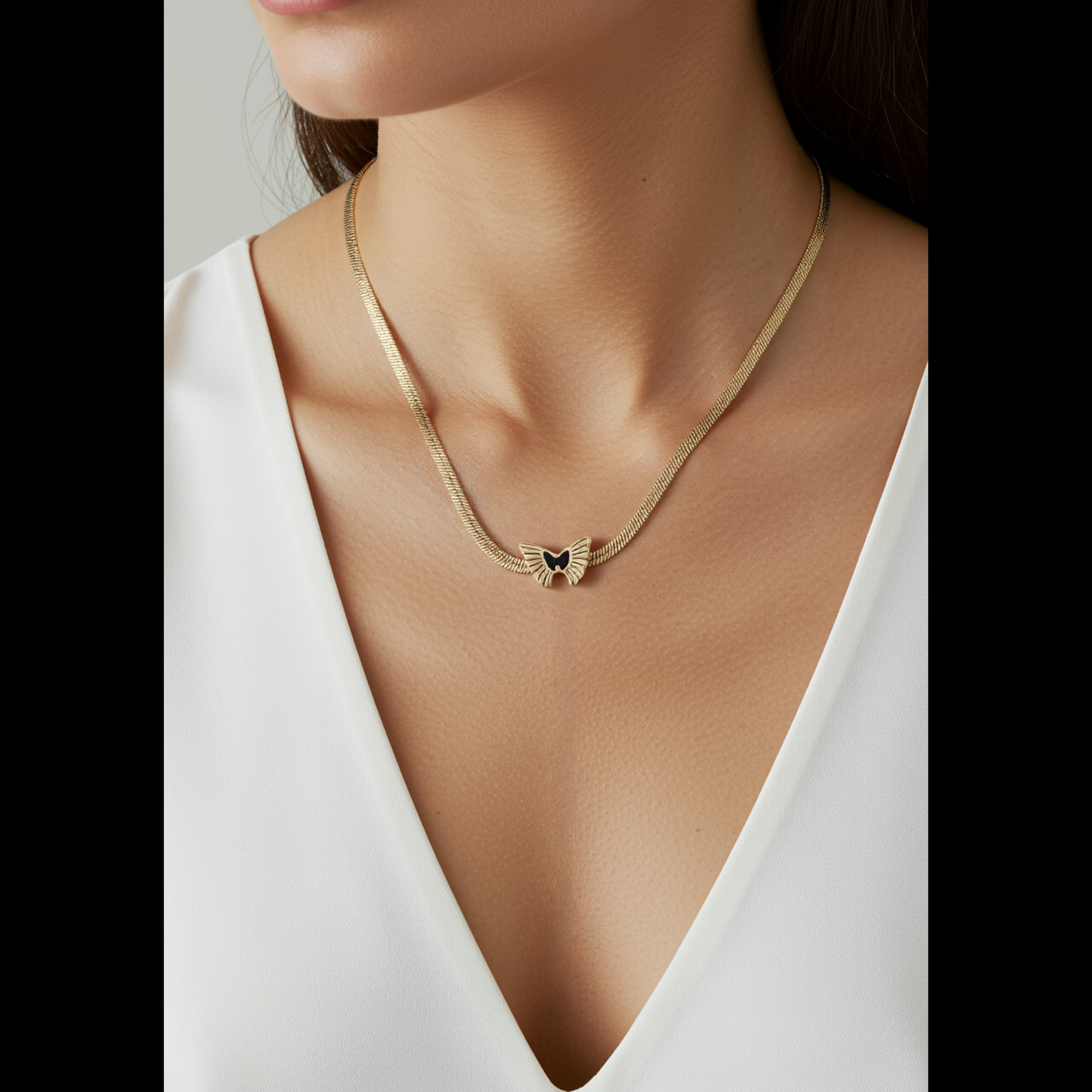 The Monarch Butterfly Click Necklace | 18k Gold Anti-Tarnish Herringbone Chain