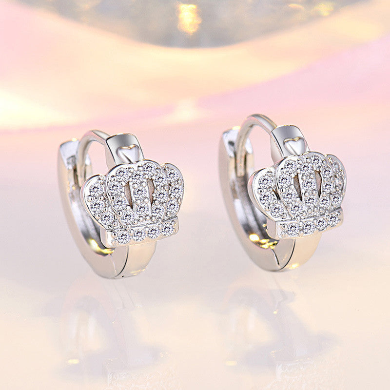 Royal Pavé Crown Huggie Hoop Earrings in Stainless Steel