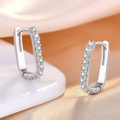 Rectangular Pavé Huggie Hoop Earrings in Polished Stainless Steel