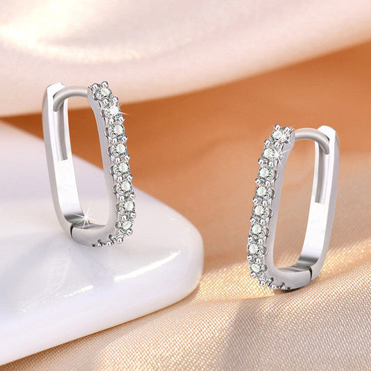 Rectangular Pavé Huggie Hoop Earrings in Polished Stainless Steel