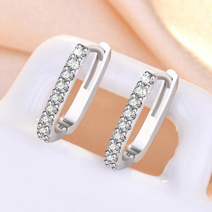 Rectangular Pavé Huggie Hoop Earrings in Polished Stainless Steel