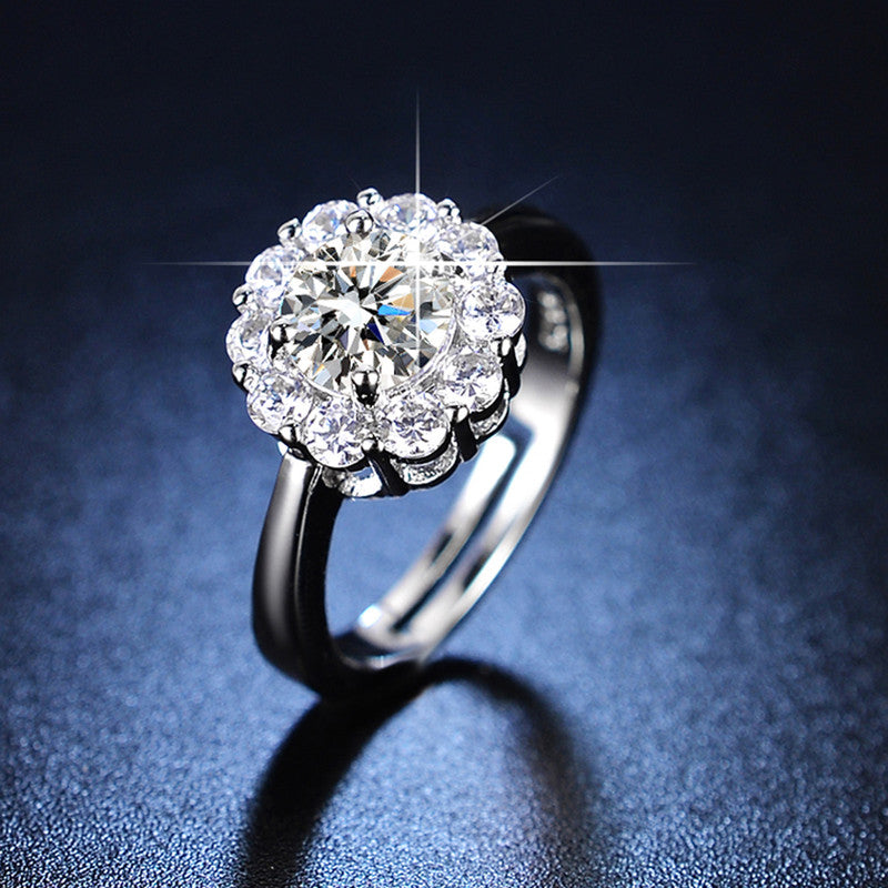 The "Eternal Bloom" Halo Moissanite-Style Ring | Premium Anti-Tarnish Silver | Adjustable Luxury Engagement RingRadiance that lasts a lifetime. 💎✨ Step into the spotlight with our Eternal Bloom Halo Ring.