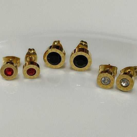 Roman Numeral Halo Stud Earrings in 18K Gold Plated Stainless Steel