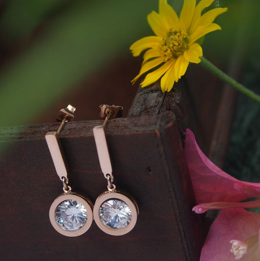 Luxury Rose Gold Crystal Drop Earrings | Premium Anti-Tarnish & Waterproof Jewelry