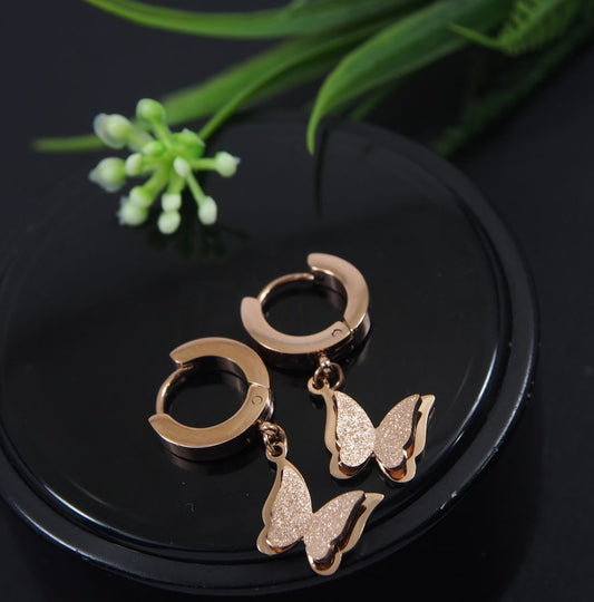 Flutter Rose Gold Butterfly Earrings | 18k Rose Gold Anti-Tarnish Huggie Hoops