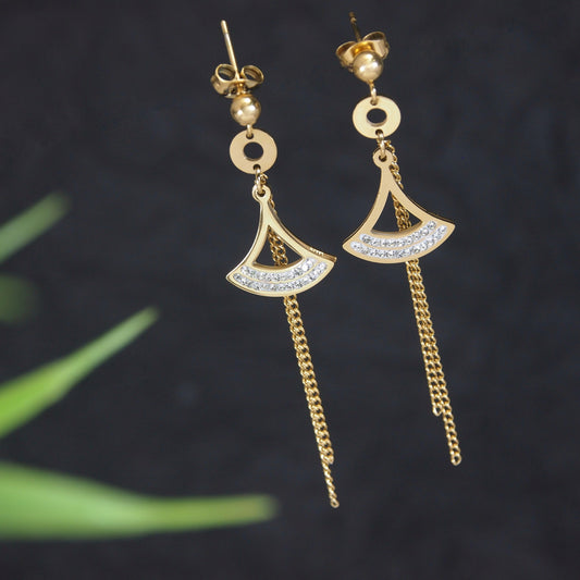 Aurora Fan Linear Earrings | 18k Gold Anti-Tarnish Crystal Drop Dangles