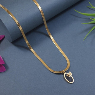 Minimal Gold Snake Chain Necklace with Butterfly Oval Pendant